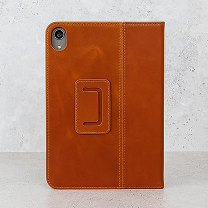 Casemade Real Leather Case Compatible with iPad mini 7 (A17 Pro) / 6th Gen (2021) - Full-Grain Leather Cover, Auto Sleep/Wake, Dual Stand Position (Tan)