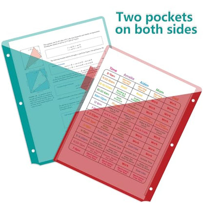 Akuoly 24 Count Pocket Divider for 3 Ring Binders Organizers, Two Pockets per Each Binder Divider, Plastic Tab Dividers, Bright Colors, for School Teachers Office Without Hole-Punching