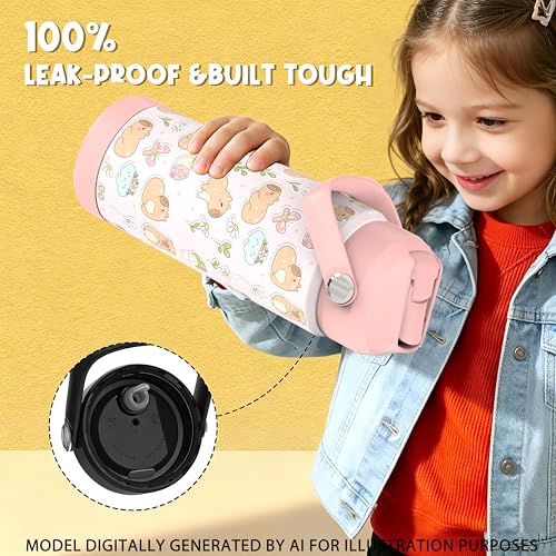 Boys Girls Capybara Water Bottle for School，Kids 18 oz Insulated Stainless Steel Cup with Straw, Double-Wall Vacuum Leakproof - color: C16.Capybara