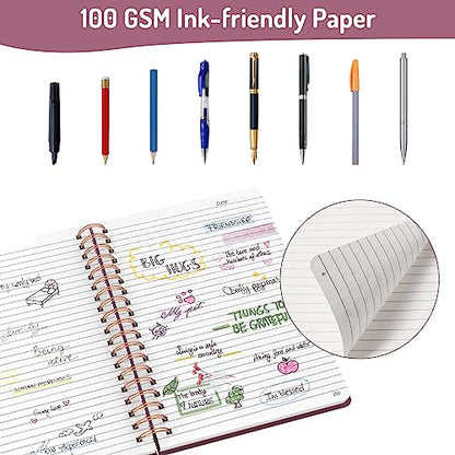 Forvencer Lined Spiral Journal Notebook with 300 Numbered Pages, B5 College Ruled Thick Journals for Writing with 100GSM Paper, Hardcover Notebooks with Contents for Work, School, Women, Men, Burgundy | College Ruled Thick Journals for Writing with 100GSM