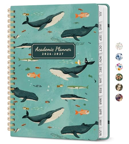 Planner 2026-2027, Academic Year Monthly and Weekly Calendar Planner, Jul 2026 - Jun 2027, Hardcover Teacher Student Planning Agenda book with Tabs, Perfect for School Office Supplies, 6.3" x 8.5" - Depths Whale - color: D-Depths Whale, size: (6.3"x8.5")a
