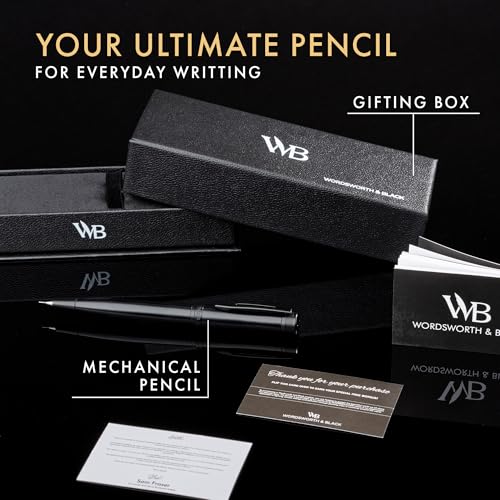 Wordsworth and Black Mechanical Pencil Graphite Lead- Stunning Luxury Metal Pencil, All Black Lacquer Finish, 0.7mm Led, Best Gift Set for Men & Women, Professional Executive Office Pencils - color: All Black