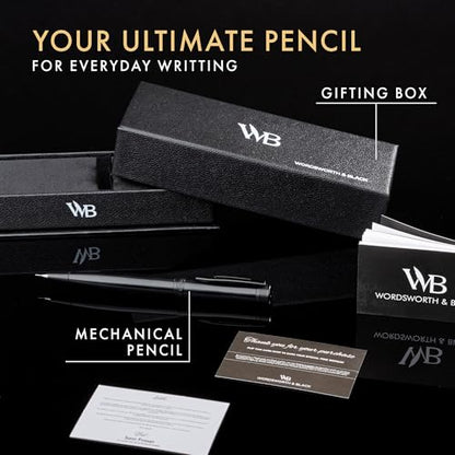 Wordsworth and Black Mechanical Pencil Graphite Lead- Stunning Luxury Metal Pencil, All Black Lacquer Finish, 0.7mm Led, Best Gift Set for Men & Women, Professional Executive Office Pencils - color: All Black