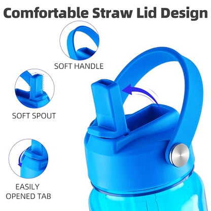 Fanhaw 32 oz Clear Water Bottle with Straw Lid - Tritan, BPA-Free, Lightweight, Wide Mouth, Leak-Proof, Perfect for Gym, Travel, School, Office, and Sports(Classic Blue) - color: Classic Blue