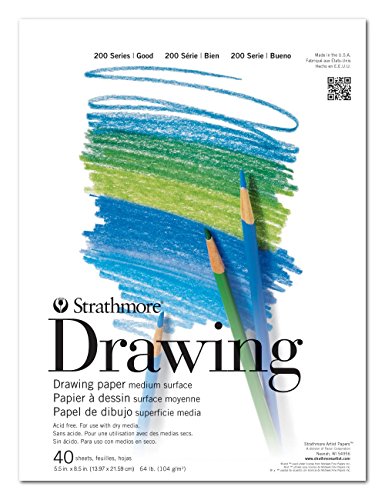 Strathmore 200 Series Drawing Paper, Tape Bound Pad, 5.5x8.5 inches, 10 Sheets (64lb/104g) - Artist Paper for Adults and Students - Charcoal, Colored Pencil, Ink, Pastel, Marker