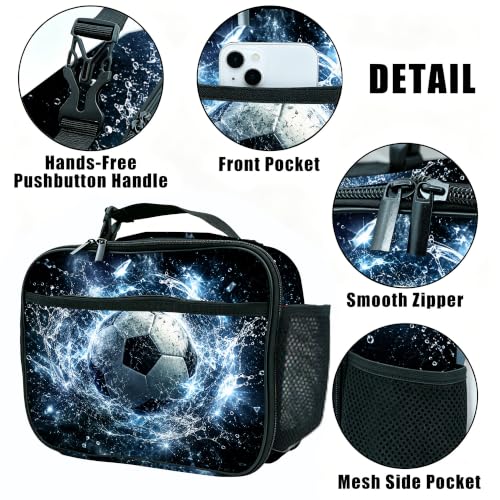 Soccer Lunch Bag Insulated Reusable Lunch Box Kids Girls Boys Cooler Thermal Tote Bag For Men Women School Work Picnic - color: Soccer