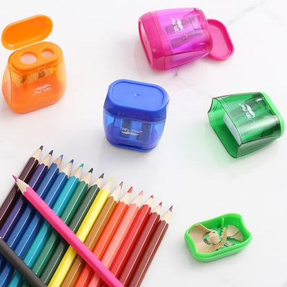 Mr. Pen- Pencil Sharpeners Manual, 24 Pack, Dual Hole, Colorful | Bulk Handheld Pencil Sharpener, Compatible with Standard and Jumbo Pencils, Snap-on Lid, Stainless Steel Blade