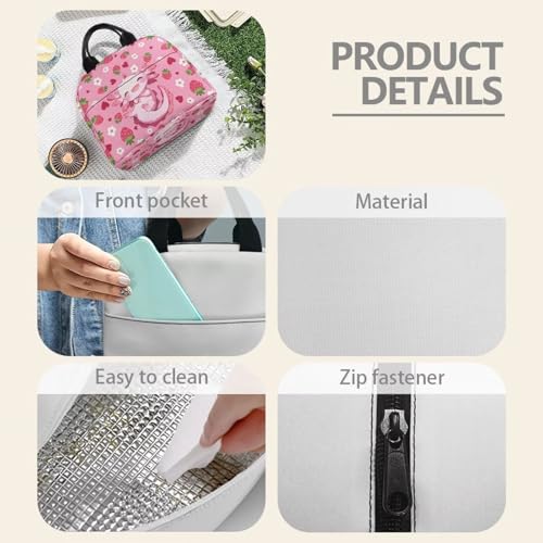 Kawaii Axolotl Lunch Box for Girls Portable Leakproof Kids Lunch Box Multifunctional Large Thermal Cooler Bag for School Camping Picnic - color: Kawaii Axolotl Strawberry