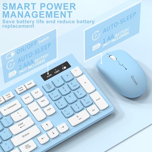 Wireless Keyboard and Mouse Combo, Full-Sized Wireless Keyboard and Adjustable DPI Mouse, 2.4GHz USB Receiver, Keyboard and Mouse for PC, Windows, Desktop, Laptop (Sky Blue-A) - color: Sky Blue-A