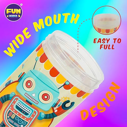 17oz Robot Kids Water Bottle, Toddler Spout Cover and Carry Handle Design Lid Leak Proof BPA free Cup for Boys Ages 3+ Dishwasher Safe for Sports School Travel with Silicon Straw