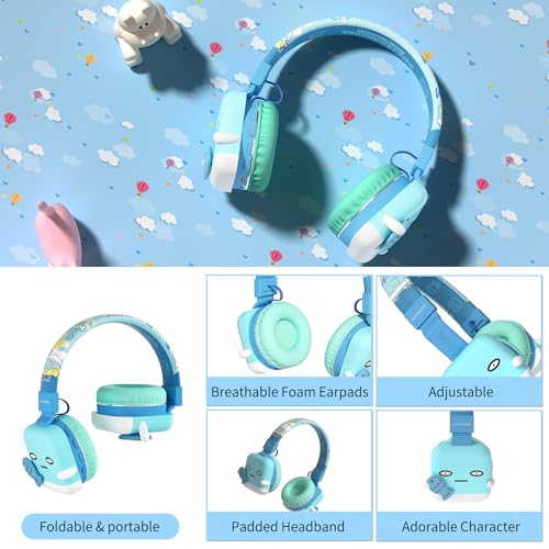 Icarer Kids Bluetooth Headphones with 85dB Volume Limiter, Bluetooth 5.4 & 20H Playtime, Ultra-Soft Foldable Over-Ear Headset with Mic, FM/TF/Wired Mode, Cute Animal Design for School Travel (Blue) - color: Blue