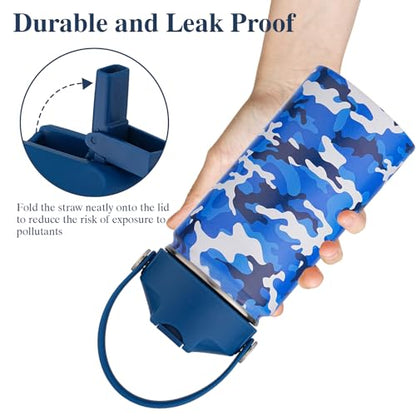 Kids Water Bottle with Straw Lid-12 oz Insulated Stainless Steel Thermal Cup, Leakproof Wide Mouth Sports Bottle Keeps Cold 12H & Hot 6H for Gym Office Outdoor - color: Camouflage