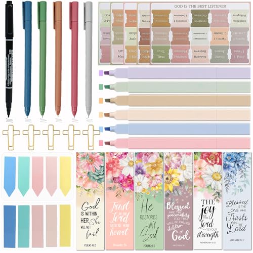 HRFGWDD Bible Study Supplies for Women, Bible Journaling Kit with Highlighters & Pens, Bible Tabs for Women, Sticky Notes, Bookmarks & Cross Clips – Bible Annotation Kit for Scripture Study(30pcs) - color: 30pcs