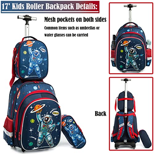 School Bags Kids Rolling Astronaut Backpack With Wheels Trolley Wheeled Backpacks for Travel Bags 3PCS Cat Backpack With Lunch Box Blue - color: Blue-220223-1-l