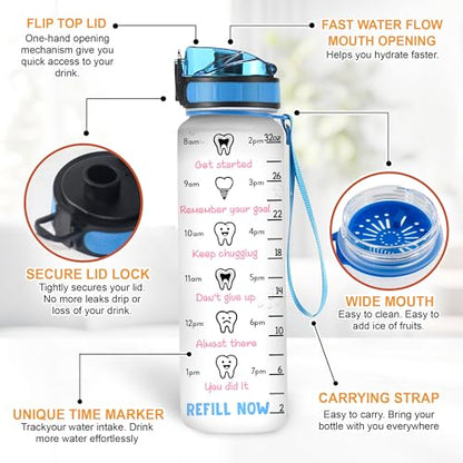 Hyturtle Personalized Dental Water Bottle - 32oz Motivational Water Bottle with Leak-Proof Lid Time Marker - Custom Name Gift for Dentists, Dental Assistants, Dental Students On Birthday, Christmas - color: Dentist