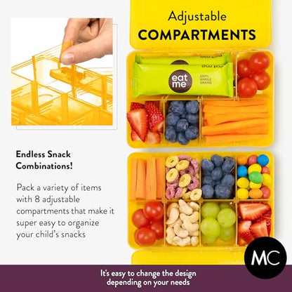 Snack Box Containers Set of 2-Reusable,100 Dissolvable Labels, 8 Adjustable Compartments, Dishwasher Safe, BPA-Free, Meal Prep Container, PARENT TESTED PARENT APPROVED AWARD (2 Pack) (Yellow) - color: Yellow, size: Small