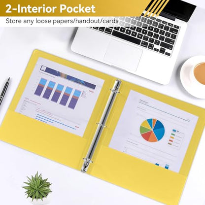 SUIN 1 Inch 3 Ring Binder, Clear 1'' View Presentation Binders with 2 Pockets, Fits 8.5 x 11 Letter Size, Durable Polypropylene, Non-Stick & PVC-Free for School, Office & Home (Yellow) - color: Yellow