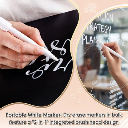 200 Pcs White Dry Erase Markers Pens Dry Erase Marker with Eraser Cap White Chalk Markers Pens Fine Point Tip Erases Marker Bulk Low Odor Blackboard Marking Pen for Office School Home