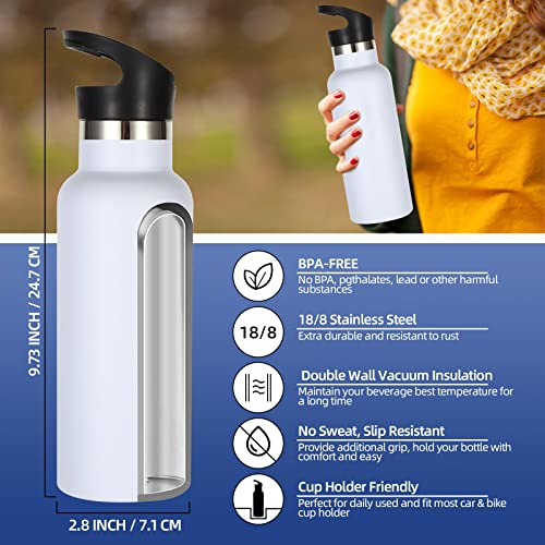 Volhoply 17oz Kids Insulated Water Bottle,Stainless Steel Water Bottles with Straw Lid,Reusable Metal Cups Water Bottle,Double Wall Vacuum Sports Water Flask Keep Hot & Cold for School (White,1 Set) - color: White
