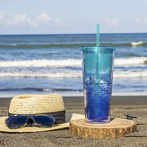 bzyoo 32 OZ 1 Liter Time Marker Water Bottle BPA Free Frosted Durable Plastic With Strap&24oz (710ml) Double Wall Plastic Tumbler with Lid and Straw