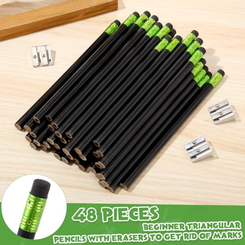 Fainne 48 Pcs Fat Pencils Jumbo Big Thick Large Pencils and 3 Pieces Sharpeners for Kids Beginners Preschoolers Kindergarten School Office Supplies(Black,Round) - color: Black, style: Round