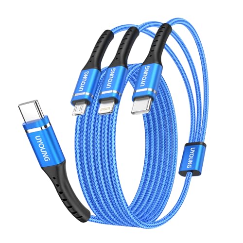 3 in 1 Charging Cable 6FT 2Pack, USB C Multi Charging Cable Braided Universal Charger, Multiple Charging Cords with Type C, Micro USB and Lightning Ports for iPhone 17/16/15/Cell Phones and More - color: Blue, size: 6FT