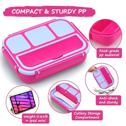 QQKO Bento Box for Kids Adults, School Toddler Lunch Box for Boys Girls, Lunch Box Containers with 4 Compartments, Sauce Container, Utensils, Food Picks and Muffin Cups for School, Pink Blue - color: Pink Blue
