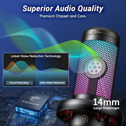 TONOR Gaming Microphone Set with Boom Arm, Vocal Condenser Microphone for Content Creators, USB Mic for PC with Stand, RGB, Tap Mute, Gain Control, Gaming Equipemnt, Twitch, Streaming, TC310+ - style: RGB Mic with Boom Arm