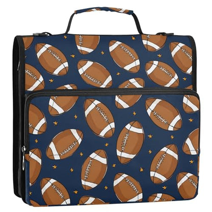 Zipper Binder Bag 3 Ring File Folder Portfolio Organizer Football Blue Binder Bags with Strap Paper Organizer Trapper Keeper Documents Storage