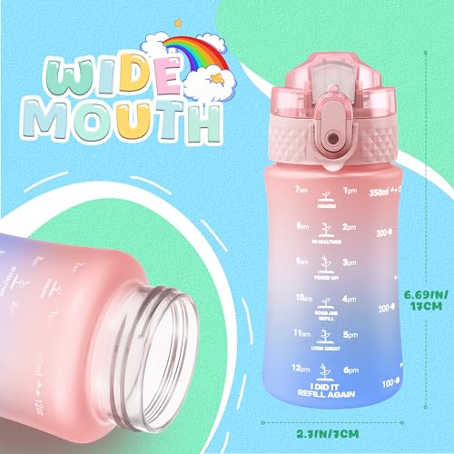 OLDLEY Kids Water Bottle for School, 12 oz (2 lids) BPA-Free Reusable Leak-proof Durable Tritan Plastic Bottles with Straw & Chug Lids, Anti-dust Spout Cover (Pink Blue) - color: A-Pink Blue, size: 12 Ounces