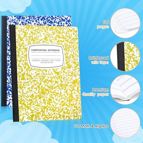 Fainne 60 Pack B5 Composition Notebooks Bulk 7.5 x 9.75'' College Ruled Composition Notebooks 50 Sheets (100 pages) Marble Covers Notebook for School Classroom Office Supplies(Multicolor) - color: Multicolor