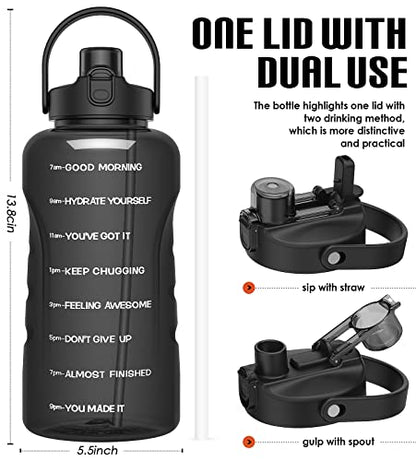 HydroPal 1 Gallon Water Bottles with Straw, 128 oz Water Bottle BPA Free Innovative 2-IN-1 Lid Gym Bottle with Times to Drink Motivational, Large for Sports Fitness Camping Water Jug （13.8X5.5 inch） - color: Obsidian Black