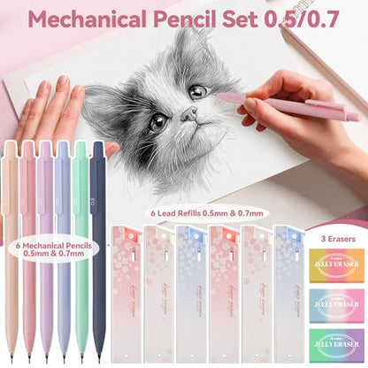 DazSpirit 61PCS Aesthetic College School Supplies Set with Cute Pencil Case | Pastel No Bleed Highlighters, Gel & Erasable Pens, Mechanical Pencils, Refills & Sticky Notes, Complete Stationery Kit - color: Pink