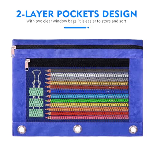 Pencil Pouch for 3 Ring Binder - 3 Pack Zippered Pencil Pouches with Transparent Mesh Window| Binder Pouch with Smooth Zippers| Zippered Pencil Bag for School Office Students, Black+Grey+Pink - color: Black & Grey & Pink