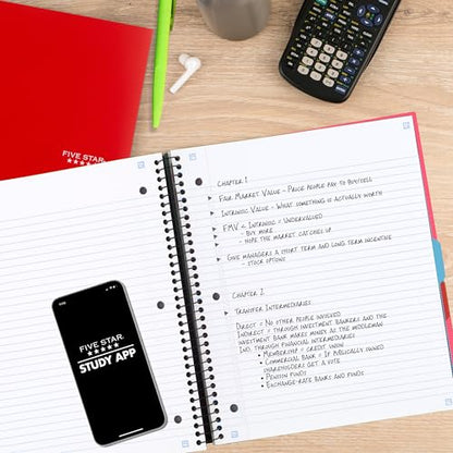 Five Star Advance Spiral Notebook + Study App, 3 Subject, 8.5" x 11" College Ruled Paper, 150 Sheets, Spiral Guard, Movable Tabbed Dividers, Prom Pink (820060R) - color: Prom Pink, size: Pack of 1