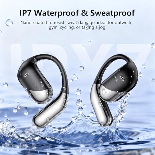 Open Ear Clip Wireless Earbuds Bone Conduction Headphones, Bluetooth,Built-in Mic, Waterproof, LED Display ,Ear Hooks Ear Buds Ultra-Comfort Earphones Design for Running walking,office,birthday gift - color: Black