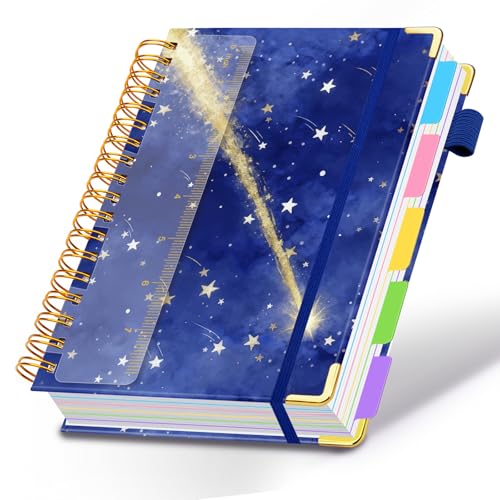 Spiral Journal Notebooks for Work, 300 Pages 5 Subject Notebook College Ruled with Dividers & Tabs, A5 Notebook Journal for Women Students Note-Taking and Organizer (Starlit Meteor) - color: Starlit Meteor, size: 6.2''x 8.2''