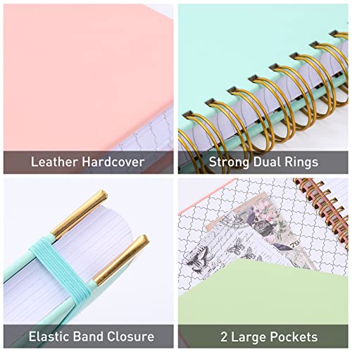 Spiral Notebook, College Ruled Notebook Journal, 7” x 10”, 300 Pages Leather Writing Journal for Women Men, B5 Hardcover Notebook for Work School, 24pcs Index Tabs, Pink | 300 Pages Thick Paper for Smooth Writing, B5 Large Notebook, 24 Tabs, Lay Flat Stro