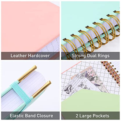 Spiral Notebook, College Ruled Notebook Journal, 7” x 10”, 300 Pages Leather Writing Journal for Women Men, B5 Hardcover Notebook for Work School, 24pcs Index Tabs, Pink | 300 Pages Thick Paper for Smooth Writing, B5 Large Notebook, 24 Tabs, Lay Flat Stro