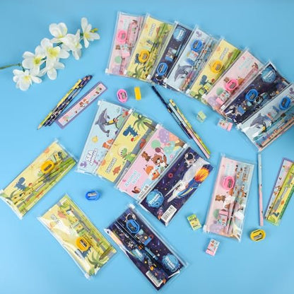 24 Sets Back to School Gifts Cute Stationery Set Back to School Supplies First Day of School Bithday Gifts Including Pencils Eraser Ruler Sharpeners for Classroom Rewards