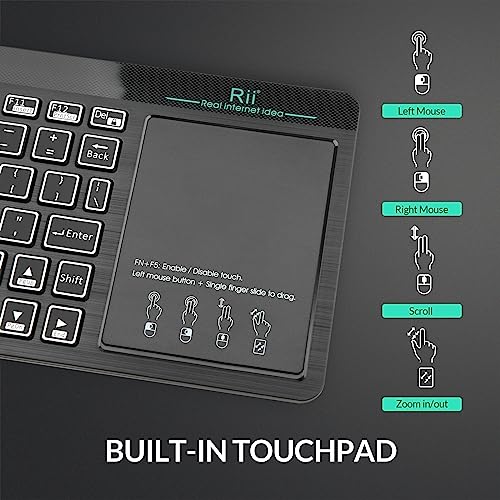 (Dual Mode) Rii RT518S Wireless and Bluetooth 2-LED Color Backlit Multimedia Keyboard with Multi-Touch Big Size Trackpad,Rechargable Keyboard for Android TV Box,PC,Tablets,Smart TV, HTPC, IPTV,Windows - style: 2.4G+Bluetooth(New Version)