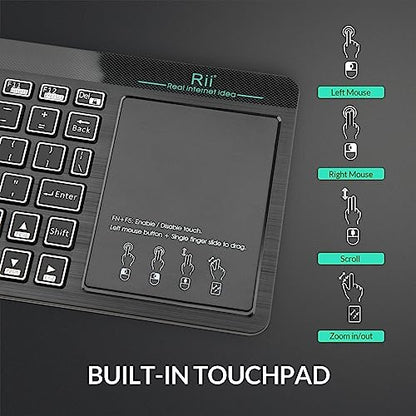 (Dual Mode) Rii RT518S Wireless and Bluetooth 2-LED Color Backlit Multimedia Keyboard with Multi-Touch Big Size Trackpad,Rechargable Keyboard for Android TV Box,PC,Tablets,Smart TV, HTPC, IPTV,Windows - style: 2.4G+Bluetooth(New Version)