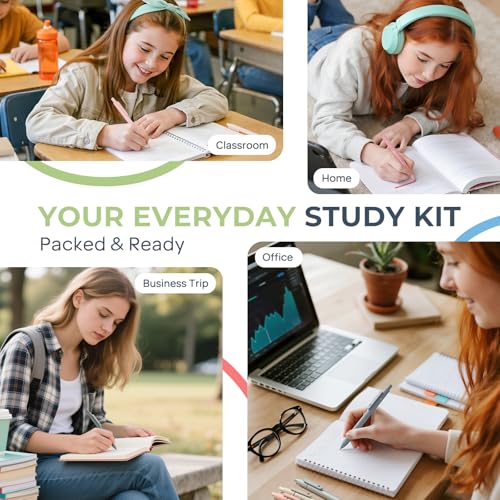Nicpro 50PCS Aesthetic School Supplies with Cute Pencil Case, 5 Quick Dry Black Ink Pens, 12 Pastel Highlighters, 6 Mechanical Pencil 0.5, 0.7, 0.9 & 2.0 mm for Students Stationary College Essentials - color: Green, size: 2 Count (Pack of 25)