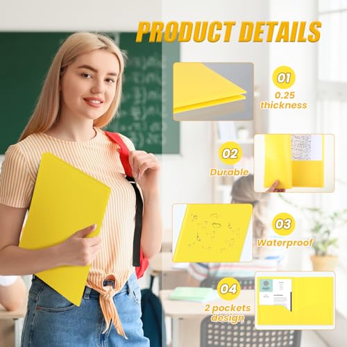 Gueevin 100 Pack Plastic Folder with Pockets, 2 Pocket Folders, Plastic Glossy Folders Fit Letter Size Paper, Heavy Duty Durable File Folder with Business Card for Home Office School (Yellow) - color: Yellow