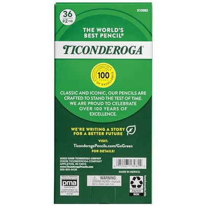 Ticonderoga My First Tri-Write Wood-Cased Pencils, Unsharpened, 2 HB Soft, With Erasers, Yellow, 36 Count