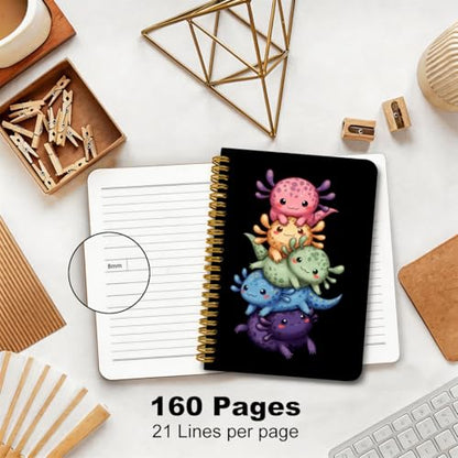 2 Pcs Colorful Axolotl A5 Spiral Notebook, 160 Pages Journal Notebook | Cute Axolotl Gifts Spiral Notepad, College Ruled Notebooks, Hardcover Journals for Writing Office, School Office Supplies - color: Multicolour 0005