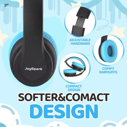 JoySpark Kids Bluetooth Headphones, Lightweight Wireless Headphones for Kids, 85/94dB Volume Limited, 60 Hours Playtime, Bluetooth 5.3, Over-Ear Toddler Headsets with Built-in Mic (Black Blue) - color: Black Blue