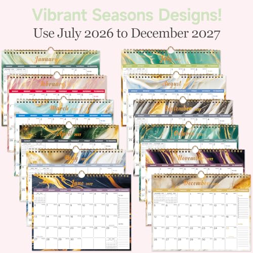 Lbylyhxc 2026-2027 Calendar - Includes July 2026 to December 2027-18 Monthly Wall Calendar 2026 - 2027, 11 x 8.5 Inches.Thick Paper with Julian Dates and Block for New Year and Christmas Presents (Calendar 2026-2027 Veins) - color: Calendar 2026-2027 Vein