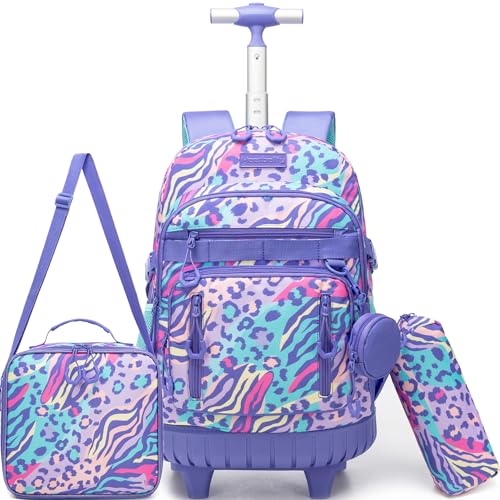 Rolling Backpacks for Kids Backpack for Girls with Lunch Bag Pencil Case 16.5" Kids Backpack with Wheels Roller Backpacks for Girls - color: Lanzitiaowen