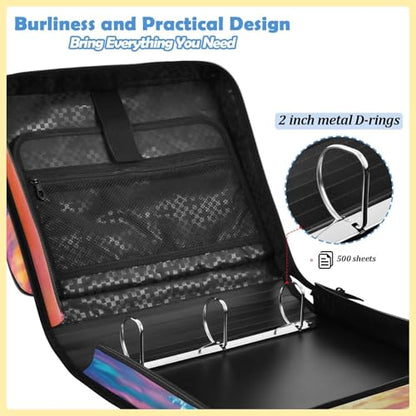 Dolphin 2-inch 3 Ring Zipper Binder with Shoulder Strap Holds 14 Inch Laptop for Students and Office - color: Rainbow Dolphin